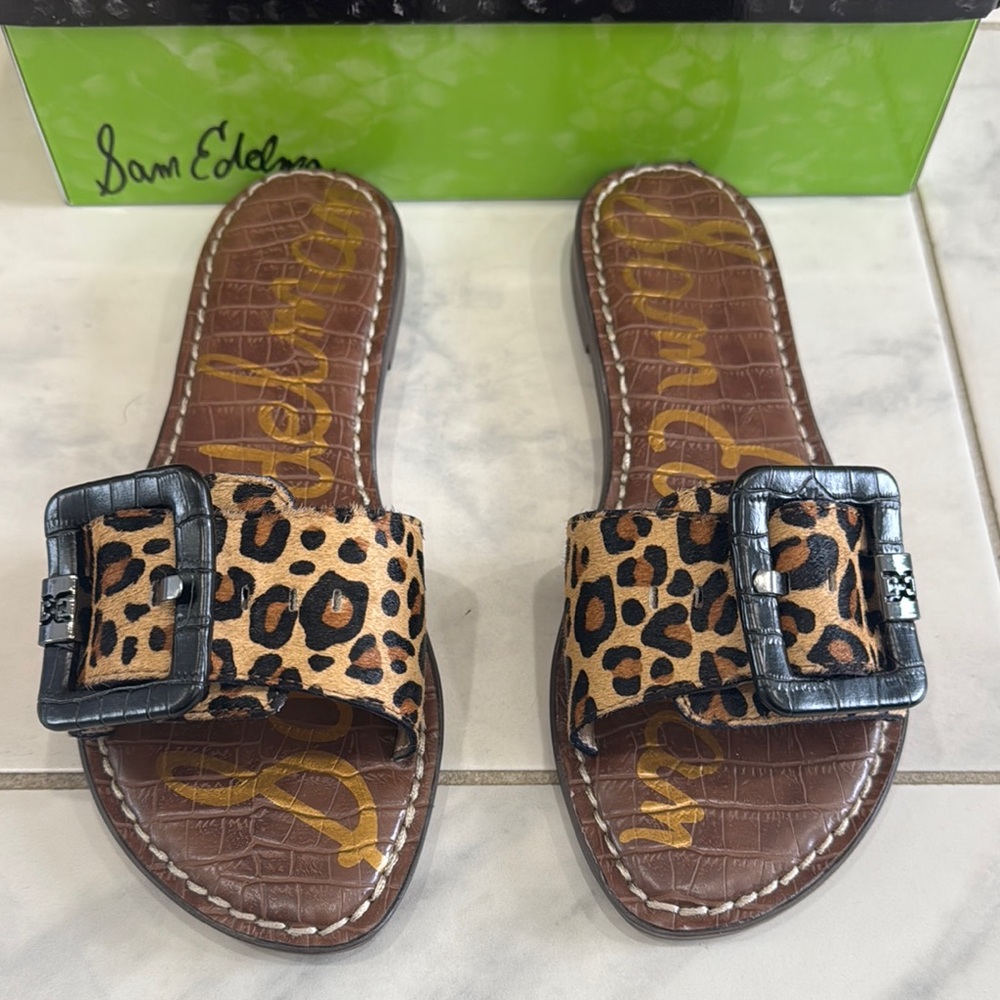 Sam Edelman Leopard Print Slide Sandals 7.5 EUC